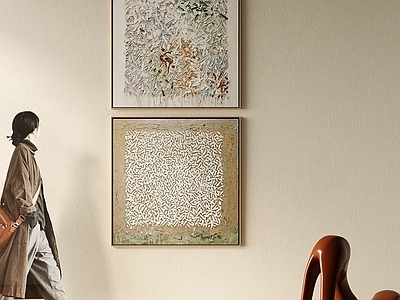 侘寂组合画 中古组合装饰画 复古方形装饰画 肌理油画挂画 复古风客厅画 沙发背景组合画