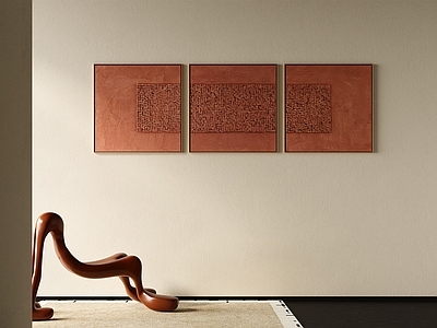 侘寂挂画组合 中古风 焦糖色肌理画 复古质感挂画 方块肌理油画 沙发背景挂画