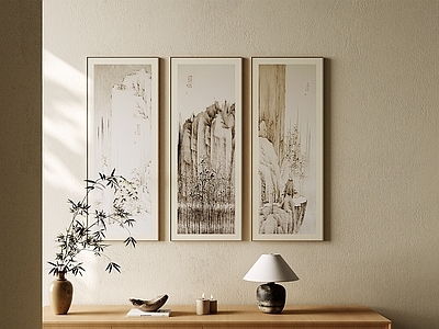 新中式挂画组合 新中式长条挂画 禅意水墨装饰画 宋式长条组合画 原木风中式画 素雅国画画