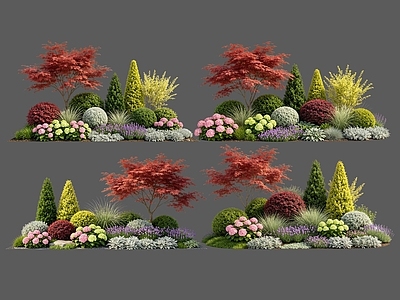 现代主义花境 2D花境植物组合 花卉花镜 花草镜植物组合 花草花丛 地被花灌木球