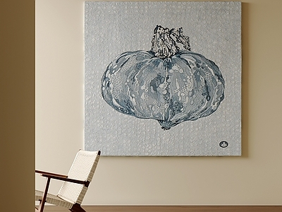中古风挂画 侘寂灰南瓜画 玄关冷色静物 灰调手绘南瓜 现代简约静物画 莫兰迪静物画