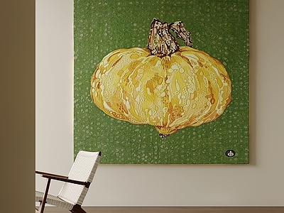 现代简约挂画 中古风南瓜画 玄关肌理挂画 复古肌理装饰画 餐厅艺术挂画 黄绿撞色油画