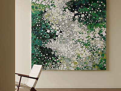 现代简约抽象画 渐变绿方块挂画 自然肌理抽象画 几何碎纹艺术画 绿调马赛克挂画 绿色肌理玄关画