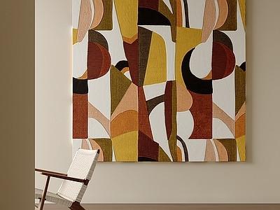中古风抽象画 原木风几何油画 大地色几何挂画 复古暖调抽象画 厚肌理色块挂画 客厅抽象肌理画