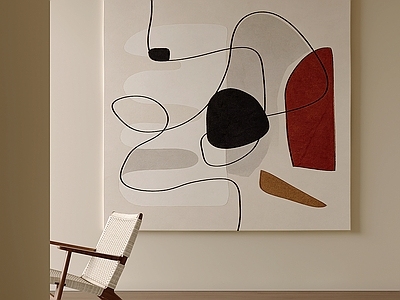 中古风挂画 侘寂风轮廓油画 极简线条抽象画 红棕几何线条挂画 现代简约线条画 玄关色块线条画