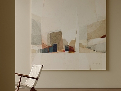 中古风挂画 侘寂风抽象油画 浅灰几何挂画 素色色块装饰画 原木风 日式极简肌理画