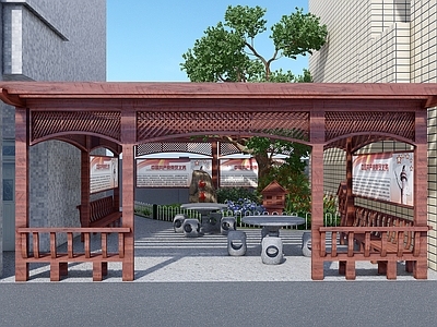 新中式景观廊架 校园空间 微景观