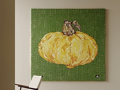 中古风挂画 手绘南瓜挂画 日式风格油画 玄关静物装饰 餐厅方形装饰 中古风南瓜画