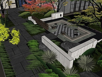 新中式景观小区景观 海派下层卡座 新中式示范区 中庭水景 风雨连廊