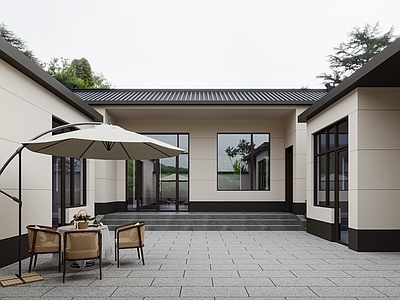 新中式景观四合院 自建别墅 外观 院子
