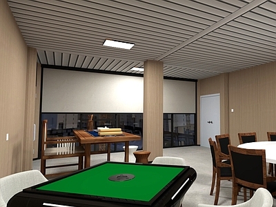 新中式棋牌室 板房餐厅 茶室 麻将桌 电动卷帘 娱乐室