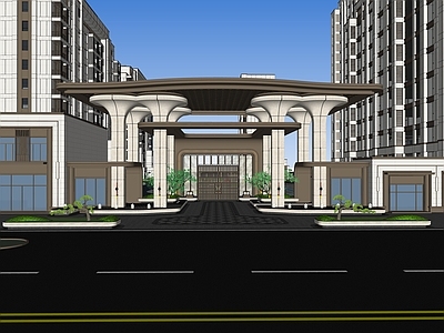 新中式景观入口大门 小区大门景观 入口景观水池 现代轻奢景观大门 展示区景观 入口水景