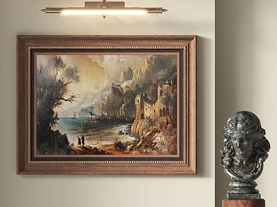中古风长条壁灯 装饰画 油画