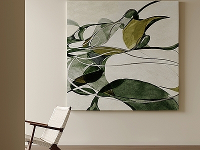 极简挂画 新中式绿叶挂画 原木风水彩画 简约墨绿装饰画 禅意线条油画 方形线条油画