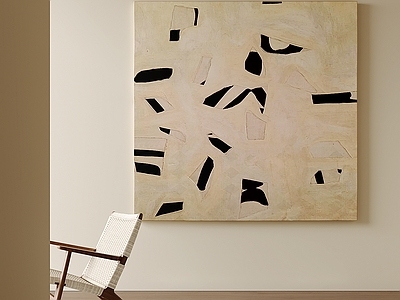 奶油风抽象画 侘寂风几何油画 黑白块挂画 米色手绘油画 原木风几何挂画 中古简约抽象画