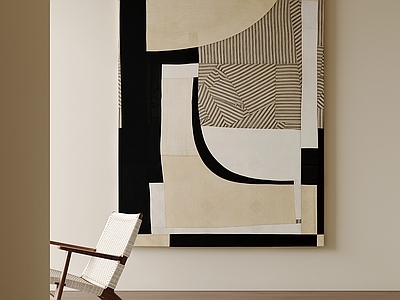 现代简约挂画 原木风竖版挂画 极简色块装饰画 黑白米艺术油画 条纹几何抽象画 侘寂竖版挂画