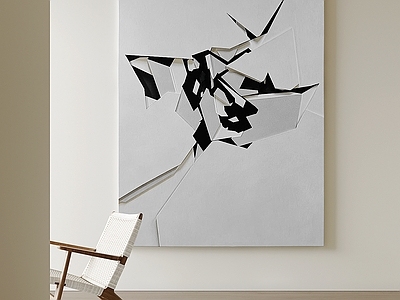 极简抽象画 黑白浮雕抽象画 现代立体几何画 民宿黑白肌理画 侘寂竖版画 落地立体装饰画