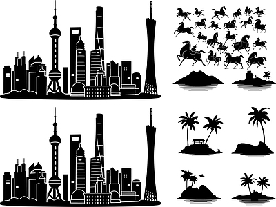 其他图库 城市 剪影 贴图 线稿 花纹