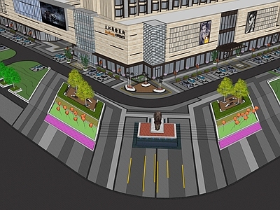 现代主义商业综合体景观 商业街角景观 商业景观 街角市政绿带设计 现代商业景观 城市街角景观设计