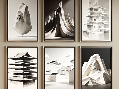 新中式挂画组合 新中式装饰画 新中式挂画 新中式挂画组合