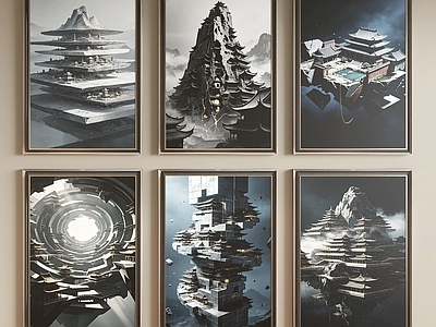 新中式挂画组合 新中式挂画 新中式装饰画 新中式组合画