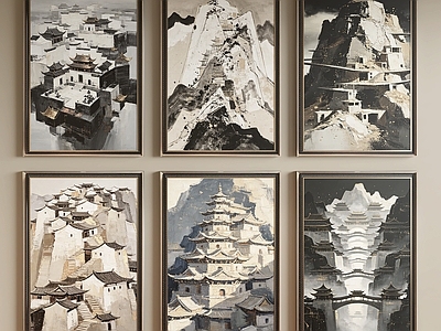 新中式挂画组合 新中式装饰画 新中式挂画 新中式挂画组合