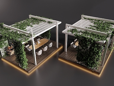 现代廊架空间 廊架 花架 凉亭 户外桌椅 植物架