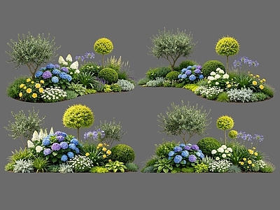 现代主义花境 2D花镜植物组合 花卉花镜 花草镜植物组合 花草花丛 地被花灌木球