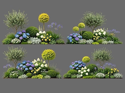 现代主义花境 2D花镜植物组合 花卉花镜 花草镜植物组合 花草花丛 地被花灌木球