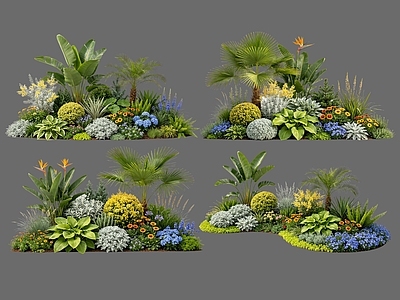 现代主义植物组合 2D花镜植物组合 花卉花镜 花草镜植物组合 花草花丛 地被花灌木球
