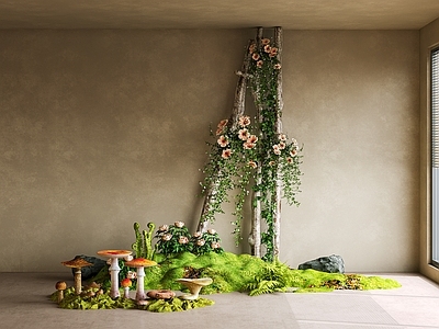 侘寂景观廊道 现代室内景观 苔藓 蘑菇 植物造景 花藤