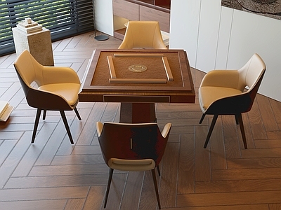 中古风麻将桌 麻将桌 棋牌桌 娱乐桌 桌椅 休闲桌