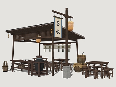 中式摊位 古风集市摊位 茶水摊 小吃摊 古代乡村集市
