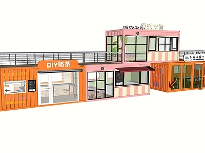 工业风餐饮建筑 现代集装箱 集装箱商铺 露台