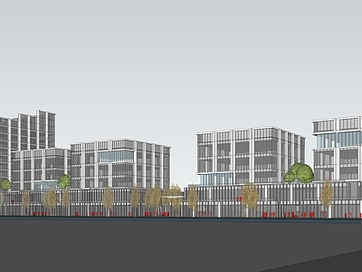 现代主义产业园办公楼 现代风格沿街商业 商业街公寓