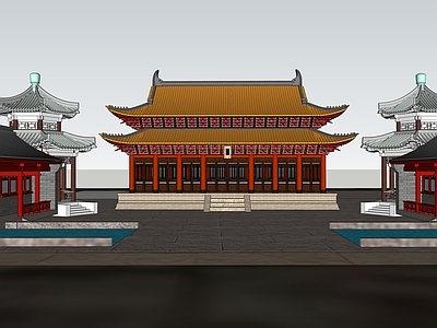 中式古建古建筑 中式合院 寺庙建筑 古建筑