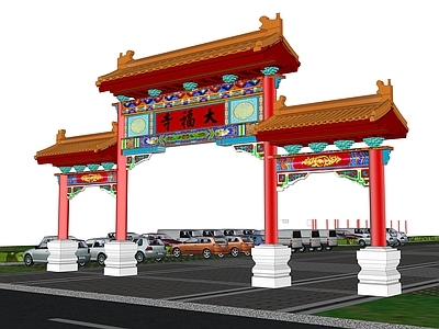 中式古建寺庙建筑 中式牌坊