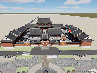 中式古建寺庙建筑 中式道观 古建建筑群