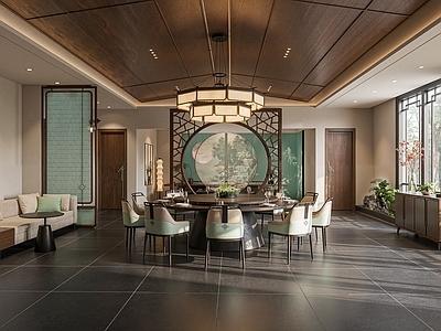 新中式包厢 江南园林餐厅 苏州吴风包厢 青绿山水餐馆 江南园林隔断 中式大包箱