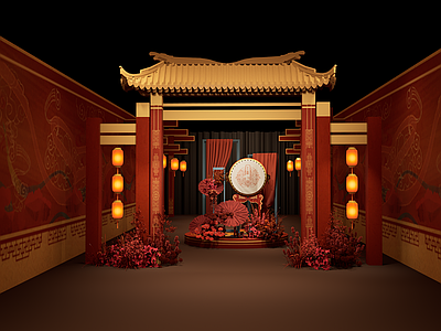 中式活动通道 中式走廊 中式合影 鼓 中式婚礼 中式小景