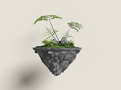 禅意绿植摆件 悬浮岛 室内植物装饰 漂浮小岛 艺术装置 悬浮石头