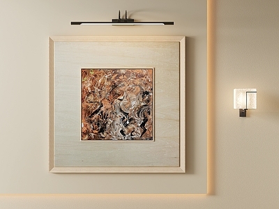 原木风灯具组合 侘寂抽象挂画 中古方形油画 咖色抽象框画 民宿肌理挂画 大地色抽象画