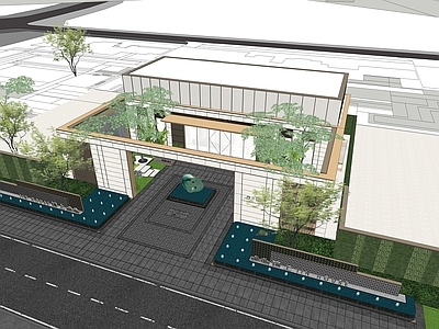 新中式景观售楼处建筑 联发售楼处建筑 海上花园诗意城市 厦门联发锦上大门 主入口雕塑建筑 示范区建筑景观