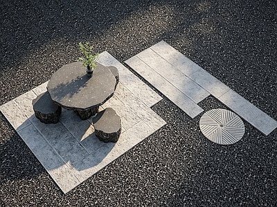 新中式景观汀步 石板平台 石板路 休息平台