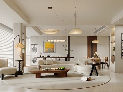 奶油风大平层客餐厅 现代大平层