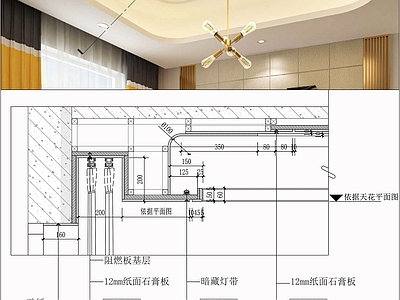 吊顶节点 石膏板吊顶 卧室天花吊顶 天花暗藏灯带 天花节点