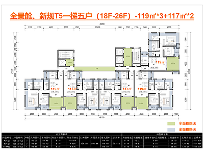高层住宅 T5户型 一梯五户 新规全景舱户型 120户型 公寓式住宅