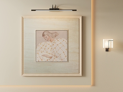 奶油风挂画 原木框人物挂画 复古人像油画 少女肌理油画 简约人像装饰画 客厅人像方形画