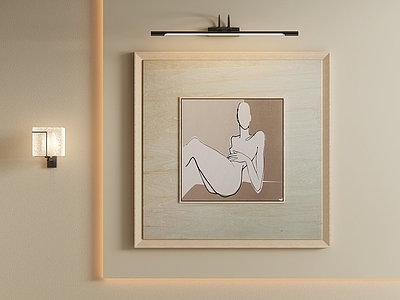 原木风抽象挂画 侘寂人像挂画 抽象人体方形画 原木框线条油画 极简人物速写画 卧室人物线条画
