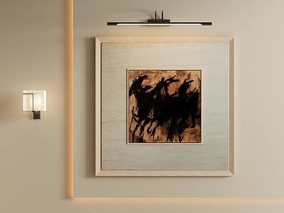 现代简约挂画 新中式奔马挂画 原木框骏马画 写意奔马字画 侘寂骏马挂画 茶室骏马方形画